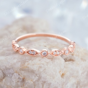 Moissanite Wedding Band , Rose Gold Half Eternity Matching Band, Moissanite Straight Band, Unique Engagement Band Promise Ring Enhancer