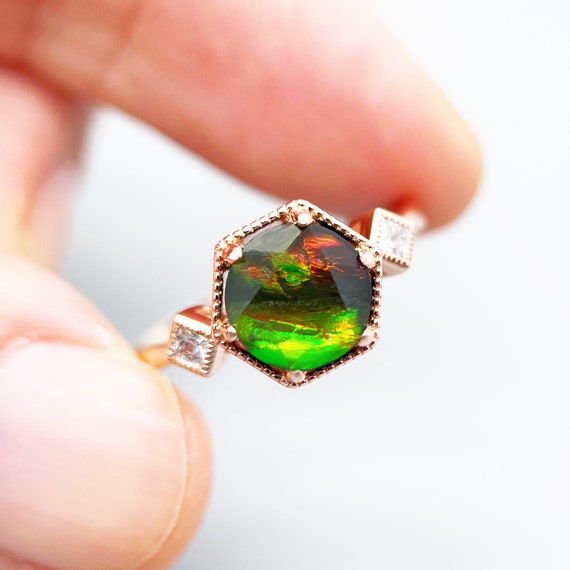 Ammolite Ring in Sterling Silver.rainbow Ammolite.ammolite From Canada.canadian  Ammolite.ammolite Jewelry.see Images and Video Below.022312 - Etsy
