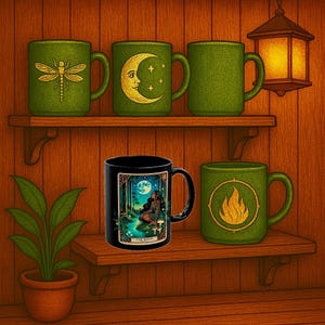 Caneca de Tarô da Lua, Caneca da Lua Mística, Xícara de Café da Floresta Encantada, Presente de Bruxa, Caneca de Chá de Ervas, Decoração Celestial