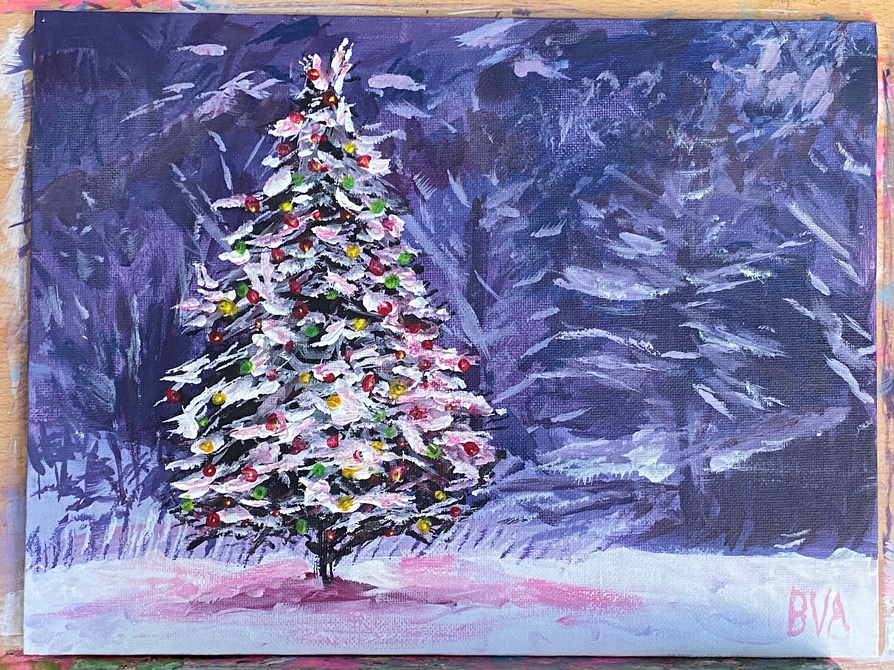 Christmas Tree Painting Original Acrylic Painting on Panel Etsy