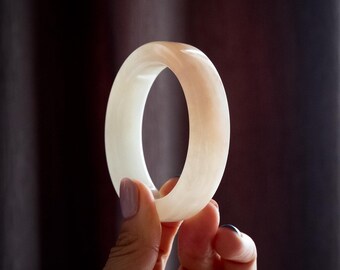Natural Shetai Jade Bangle | Minimalist Pink Healing Crystal Bracelet