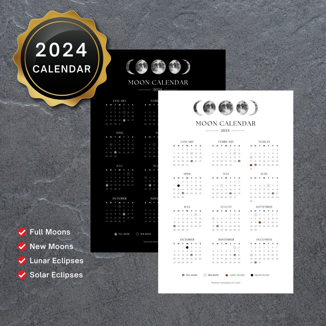12x18 Solar Lunar Eclipse Calendar 2024 INSTANT DOWNLOAD Astronomy Event Wall Poster Year at a