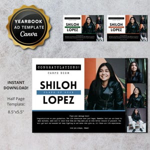 Senior Yearbook Ad DIY Canva Template | Custom Graduation Tribute Ad Half Page Digital Personalized High School Elementary Printable pdf jpg