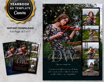 Senior Yearbook Ad Template Canva DIY | Custom Graduation Tribute Ad Full Quarter Page Digital Personalized High School Band Music Printable