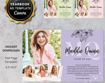 Senior Yearbook Ad DIY Canva Template | Custom Graduation Tribute Ad Half Page Digital Personalized Junior High School Printable pdf jpg