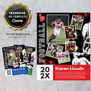Senior Yearbook Ad Template Custom Grad Tribute Ad Full Quarter Page Digital CANVA TEMPLATE Sports Athlete Football High School Collage