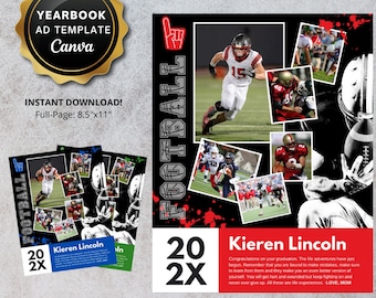 Senior Yearbook Ad Template Custom Grad Tribute Ad Full Quarter Page Digital CANVA TEMPLATE Sports Athlete Football High School Collage