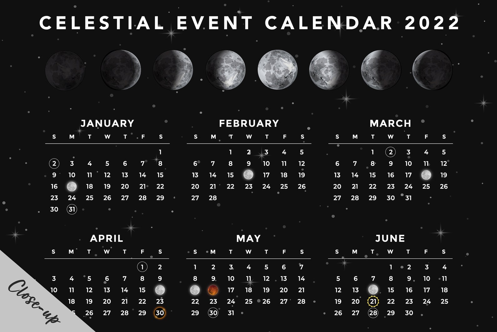 Calendario lunar 2022 / Impresión del calendario lunar / | Etsy