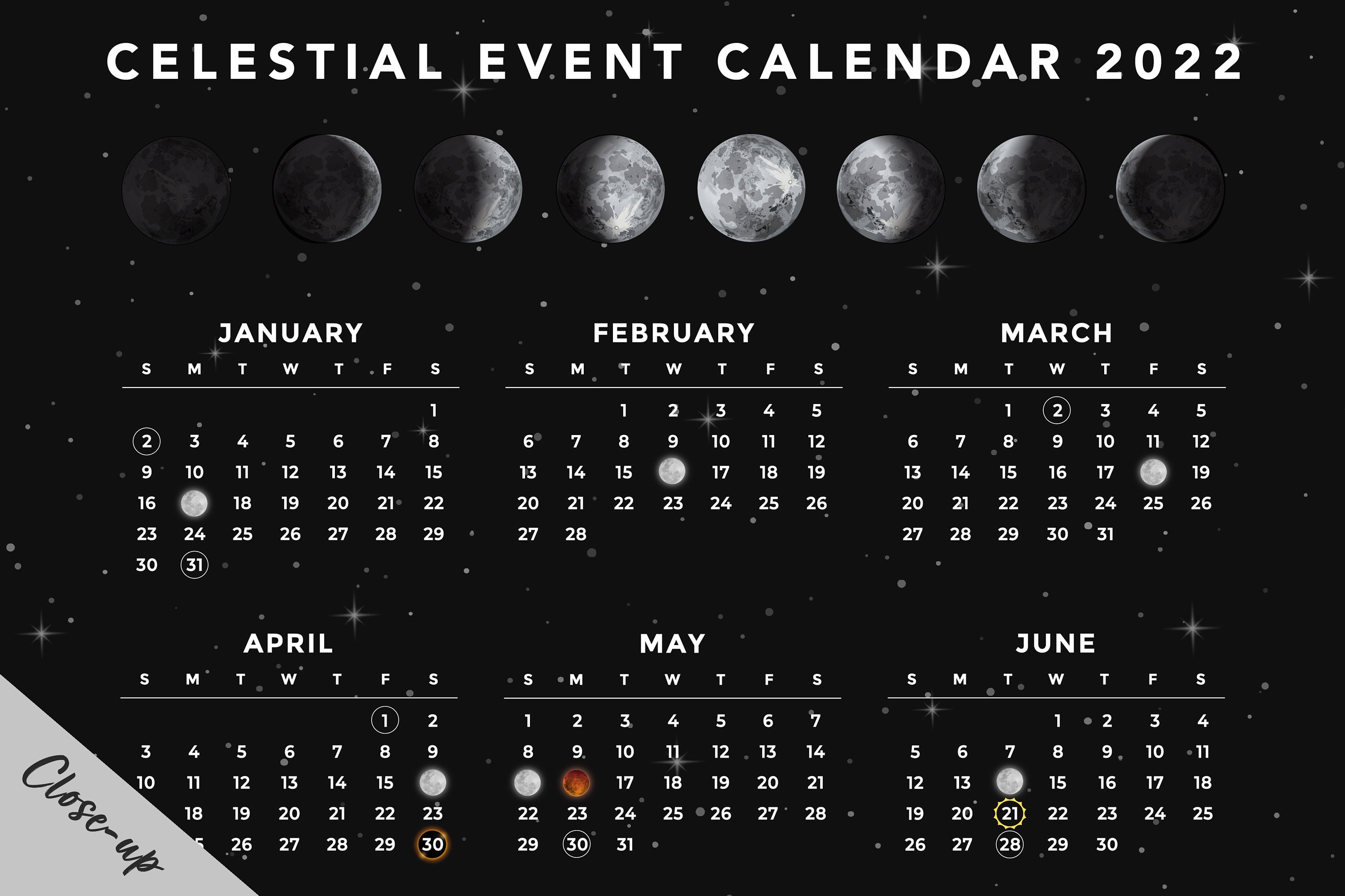 Calendario lunar 2022 / Impresión del calendario lunar / Etsy
