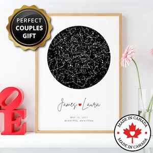 Ciel nocturne par date | Impression de carte des étoiles personnalisée | affiche de carte de la constellation | Art mural thème de naissance, premier rendez-vous, anniversaire de mariage, cadeau d'anniversaire