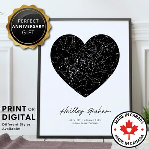 Impression de carte des étoiles personnalisée | affiche de carte de la constellation | Cadeau pour grand-mère grand-père grand-parent lui lui art mural ciel nocturne par date Best-seller 2022