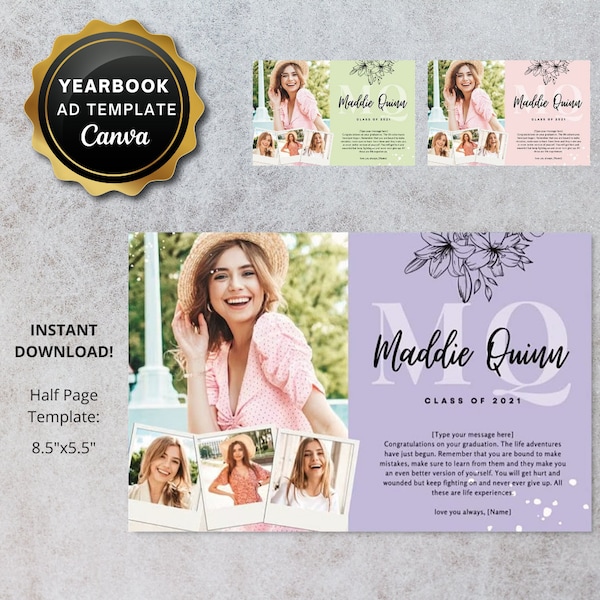 Senior Yearbook Ad DIY Canva Template | Custom Graduation Tribute Ad Half Page Digital Personalized Junior High School Printable pdf jpg