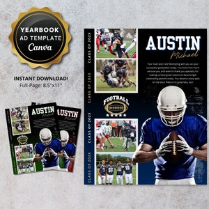 Senior Yearbook Ad Template: Football Athlete Collage (Digital CANVA Template)