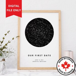 TÉLÉCHARGEMENT NUMÉRIQUE de carte des étoiles personnalisée | affiche de carte de la constellation | Art mural carte du ciel nocturne par date | Cadeau personnalisé pour grand-mère et grand-père
