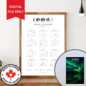 Calendario 2025 con pioggia di meteoriti e luna piena, stampa, fase lunare, eclissi solare, anno in breve, poster da parete 12x18, file digitale, regalo per lei