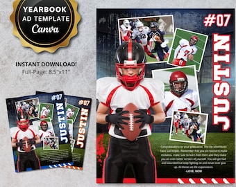 Senior Yearbook Ad Template Custom Grad Tribute Ad Full Quarter Page Digital CANVA TEMPLATE Sports Athlete Football High School Collage