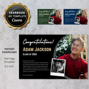 Senior Yearbook Ad Template | Custom Graduation Tribute Ad Half Page Digital CANVA TEMPLATE | Personalized High School Printable pdf jpg