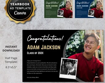 Senior Yearbook Ad Template | Custom Graduation Tribute Ad Half Page Digital CANVA TEMPLATE | Personalized High School Printable pdf jpg