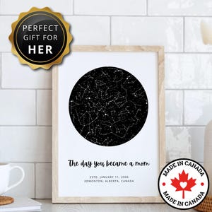 Impression de carte des étoiles personnalisée pour maman | affiche de carte de la constellation | Carte du ciel nocturne par date, art mural, nouvelle maman, téléchargement numérique personnalisé