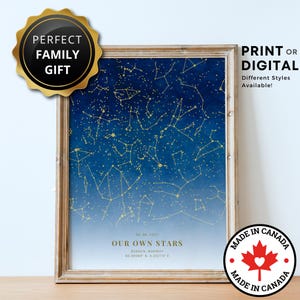 Impression de carte des étoiles personnalisée | affiche de carte de la constellation | Art mural carte de naissance, ciel nocturne par date, cadeau personnalisé pour grand-mère, grand-père, grand-parent