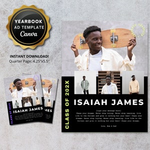 Senior Yearbook Ad Template Custom Graduation Tribute Ad Full Quarter Page Digital CANVA TEMPLATE Personalized High School Printable pdf jpg