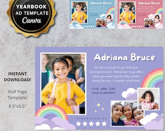 Kindergarten Graduation Half Page Ad DIY Canva Template | Custom Kids Grad Digital Personalized Preschool Elementary Printable pdf jpg