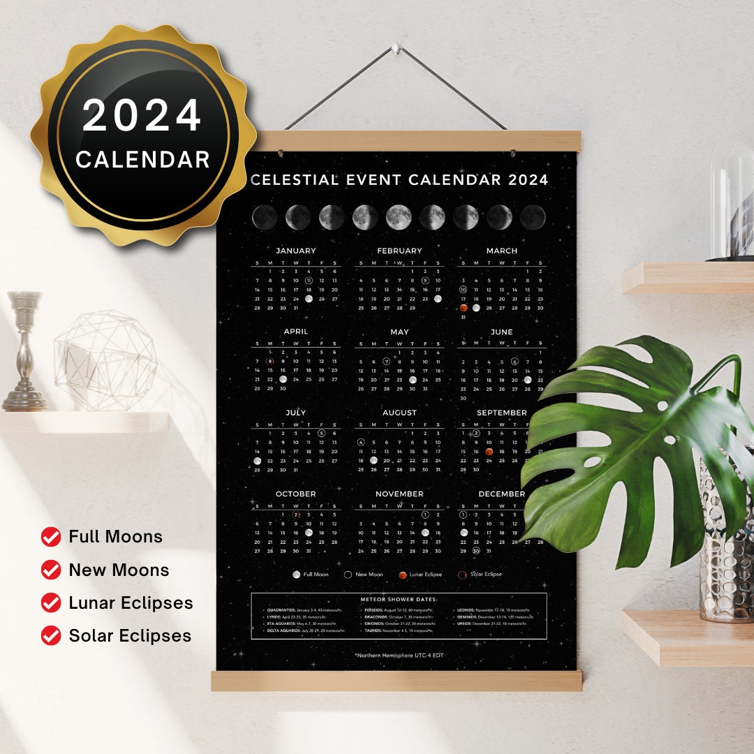 Solar Lunar Eclipse Calendar 2024 INSTANT DOWNLOAD Astronomy Event Wall
