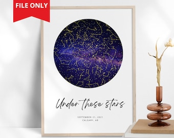 Custom Star Map DIGITAL DOWNLOAD | Constellation Map Poster | Grandma Grandpa Grandparent Gift for Her | Night Sky by Date Personalized