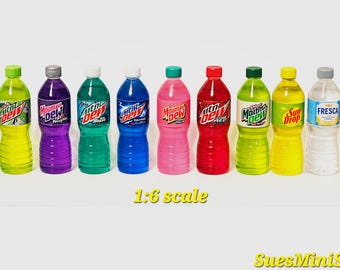 Mini Soda Bottle, 1:6 Scale, (30 to choose from)