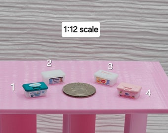 Mini Baby Wipes, Mini Diaper Wipes, 1:12 scale, (Doll house Prop)