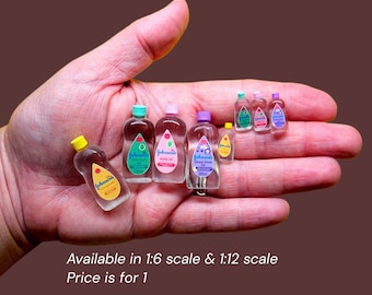 Mini Baby Oil Bottle, 1:6 and 1/12 scale Dollhouse miniatures