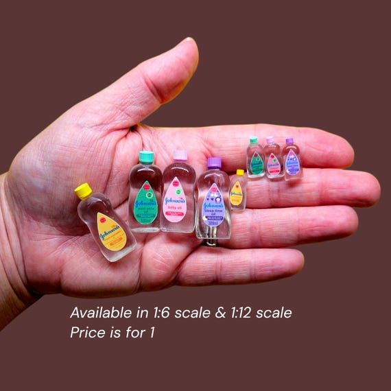 Mini Baby Oil Bottle, 1:6 and 1/12 scale Dollhouse miniatures