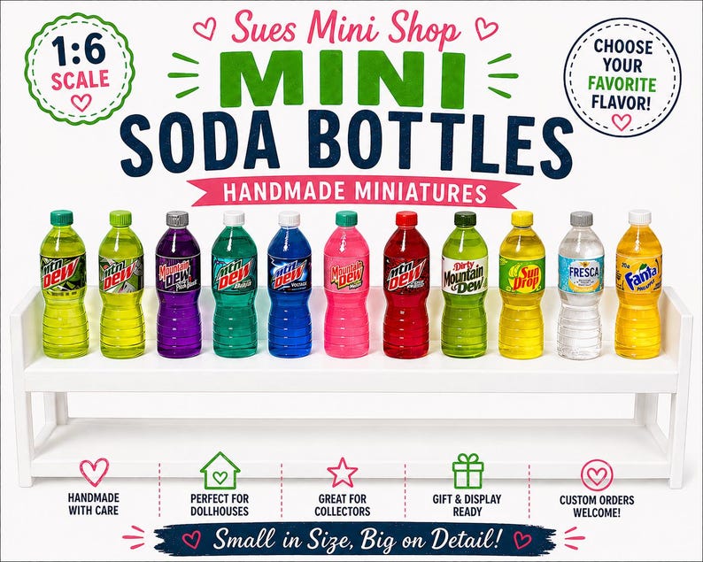 Mini 20oz Soda Bottle, 1:6 scale prop, (35 to choose from) imagen 1