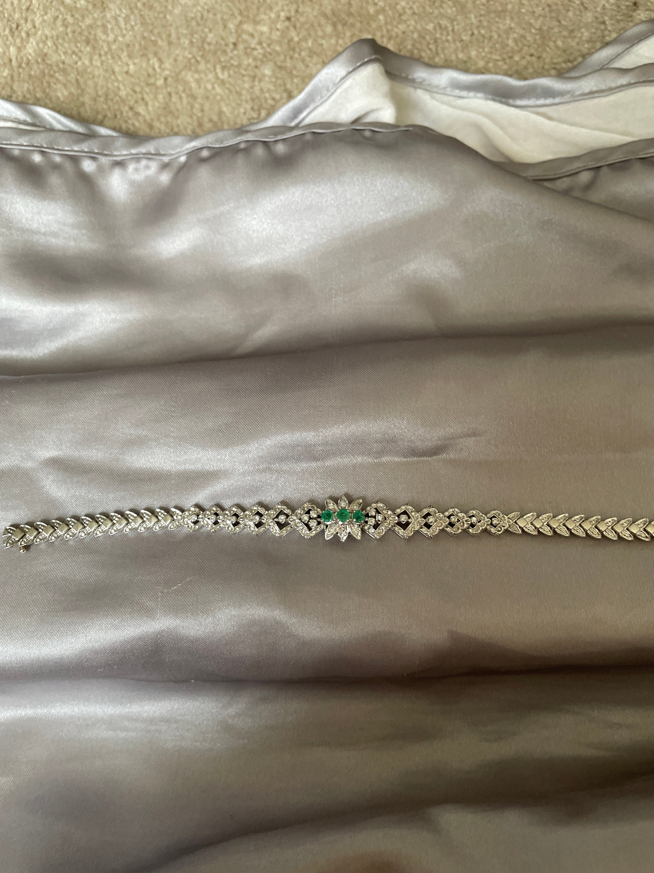 Vintage 18K white gold emerald and diamond bracelet | Etsy