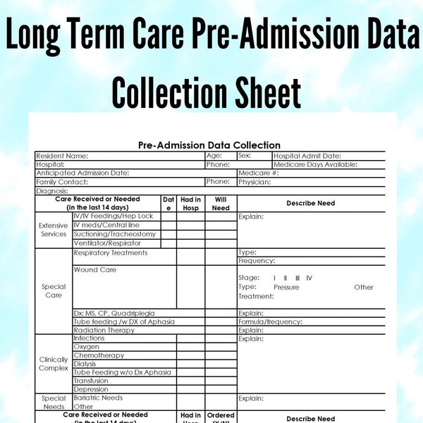 Long Term Care Pre Admission Data Collection Sheet