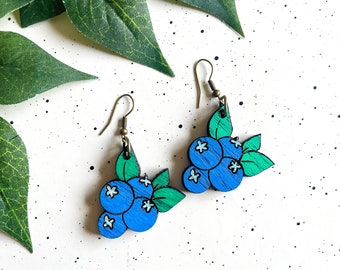 Nice Bluebs Wooden Earrings, Blueberry, Alaska, Gifts for her