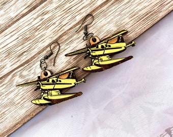 Airplane Wooden Earrings, Fun Earrings, Cute Earrings, Alaska, Summer, Gifts for Her