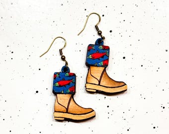 Salmon Xtra Tuff wooden earrings, alaska Earrings, gifts for her