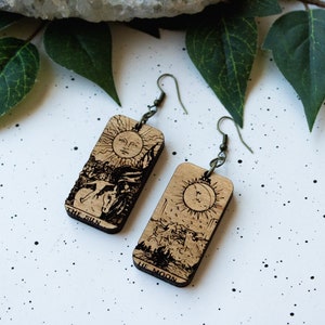 Sun and Moon Tarot Card Earrings, Boho jewelry, Tarot, Hippie, Dangle Earrings, Gifts for Her, Birthday Gift, Anniversary Gift