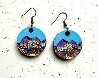 Alaska fair themed Wooden earrings, Alaska, Pioneer Peak, fair, state fair, Gifts for Her