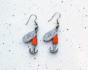 Fishing lure Wooden Earrings, Fishing, Vibrax, Fishing Lures, Alaska made, Gifts for her