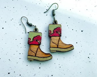 Pacific octopus Xtra Tuff wooden earrings, alaska Earrings, gifts for her