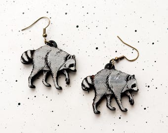 Jimothy Racoon Wooden Earrings, Animal Earrings, funny Earrings, Gifts for Her