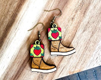 Strawberry Xtra Tuff Wooden earrings, Outdoors, alaska, gifts for her