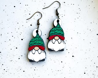 Gnome (3) Wooden earrings, Christmas, holiday, gifts for her