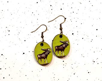 Moose Dangle Earrings, Wooden Earrings, Dangle Earrings, Gifts for Her, Birthday Gift, Anniversary Gift