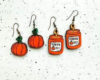 Fall Vibes Wooden earrings, Pumpkin Spice, Fall, Latte, Pumpkin, Gifts for Her