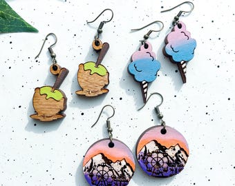 Fair fun themed Wooden earrings, Alaska, Fall, fair, state fair, Gifts for Her