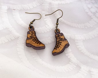 Take a Hike Wooden Hiking Boot Earrings, Hiking boots, outdoors, camping, gifts for her