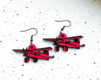Red Airplane Wooden Earrings, Fun Earrings, Cute Earrings, Alaska, Summer, Gifts for Her